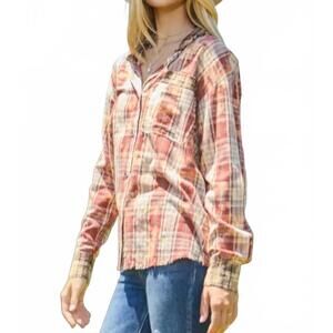 NEW FAIRE bleached plaid shirt in red